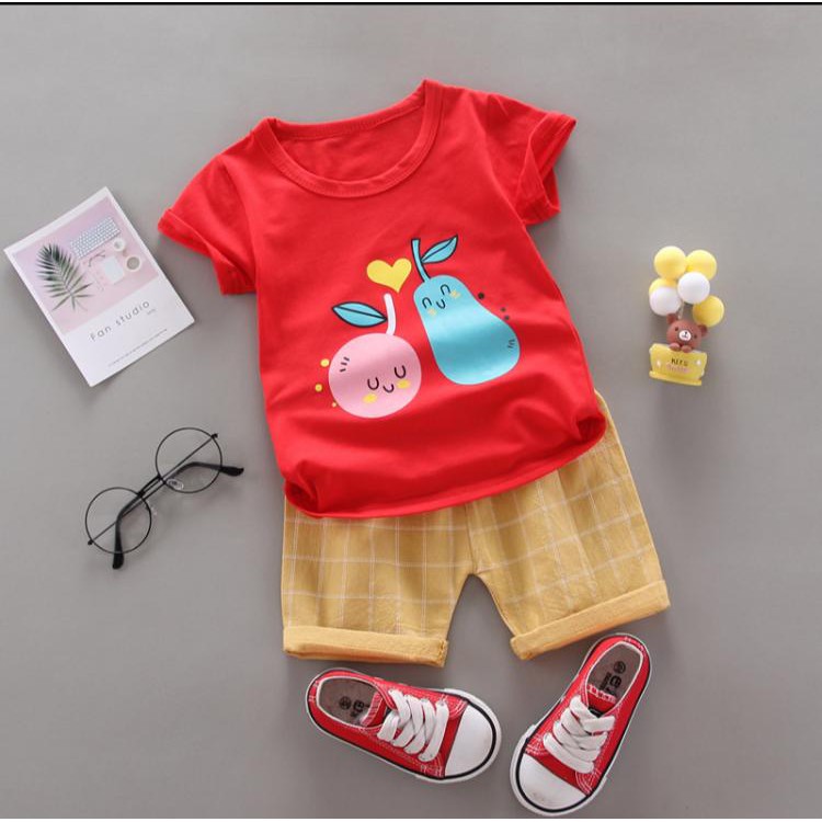 ORANGE AND PEAR Baju Import Setelan Kaos Pergi Lucu Fashion Anak Bayi Perempuan Cewek Terlaris Lucu