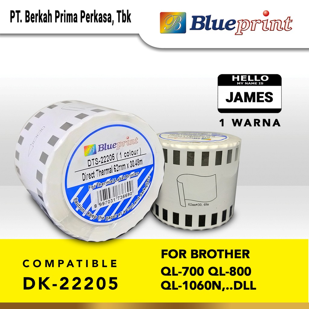 

Label Barcode 22205 BLUEPRINT 62x30m Continuous stiker Roll Brother