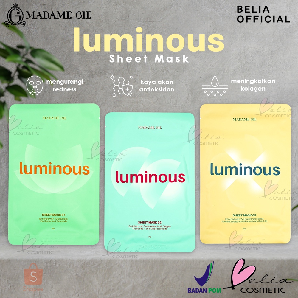 ❤ BELIA ❤ MADAME GIE Luminous Sheet Mask | Masker Wajah | Sheetmask