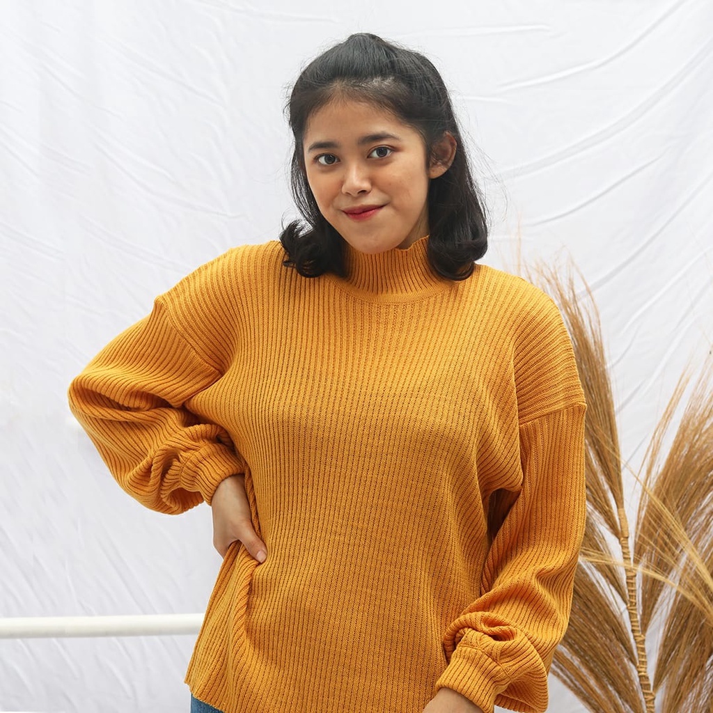 VK__ store Baju Rajut Wanita ATASAN BAYONET_TURTELNECK LENGAN BALON PREMIUM Turtleneck Rajut Oversiz