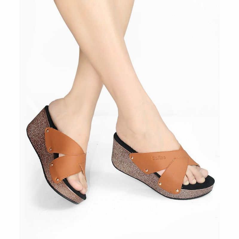 Sandal Sendal Wedges Wanita Casual Hak Tinggi Selop / Slop Hak Tinggi Murah L03 Tinggi 7cm