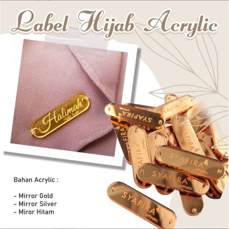 Label Aksesoris Initial Insial Akrilik Acrylic Miror Hijab Label Jilbab Custom Murah