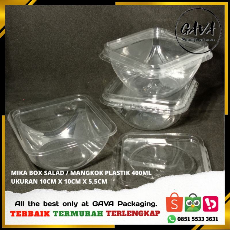 MIKA SALAD BOX 400ML / WADAH SALAD TRAY 400ML / MANGKOK MAKAN PLASTIK 400 ML ISI 50 PCS