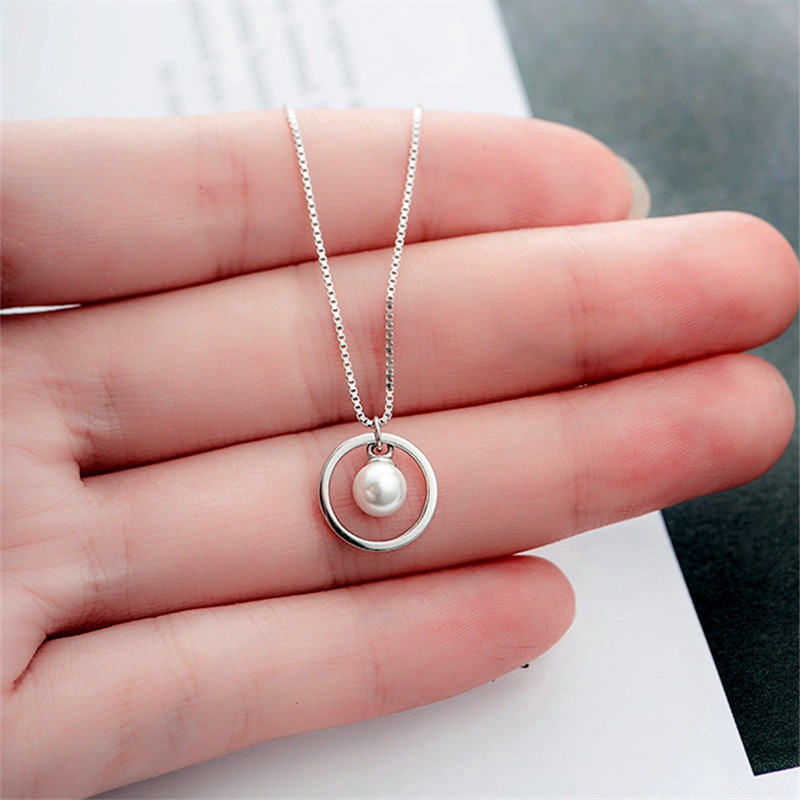 S925 Sterling Silver Kalung Mutiara Inlay Desain Kepribadian Sederhana