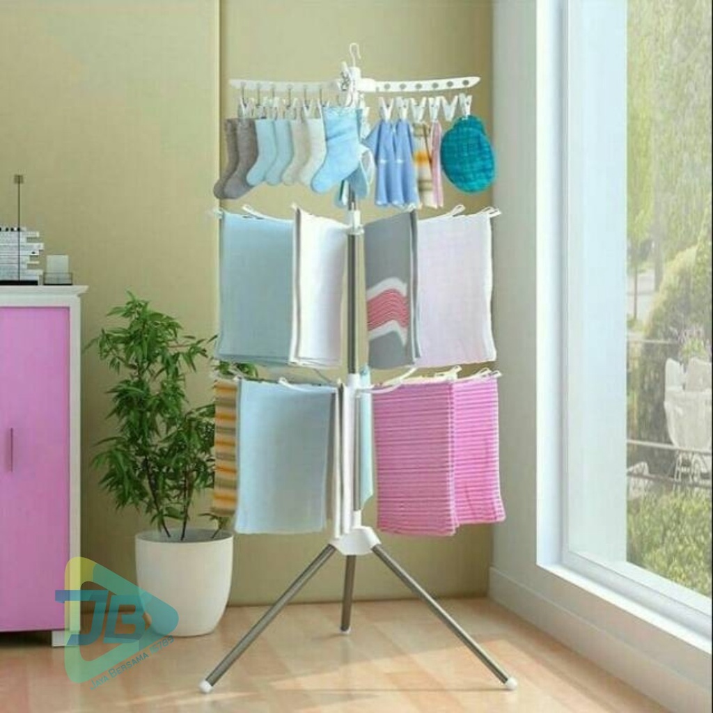 RT91 jemuran hanger gantungan baju putar lipat menara 3 tingkat stand hanger JB5489