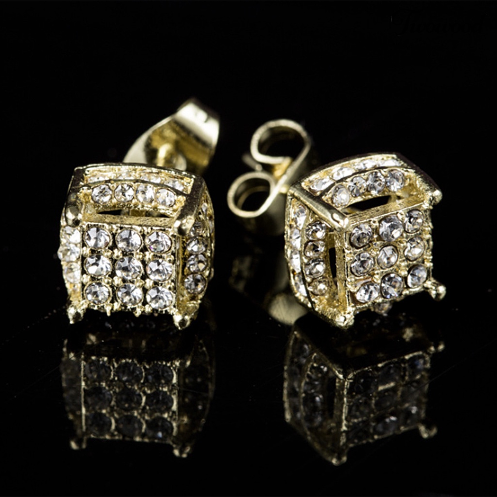 1 Pasang Anting Stud Cubic Zirconia Bentuk Persegi Bahan Alloy Untuk Daily Life