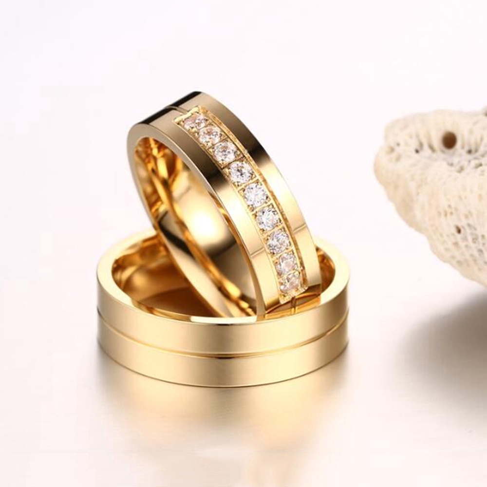 Cincin Pasangan Berlian Emas Perak Kawin Baja Titanium Pria Wanita Couple Rings