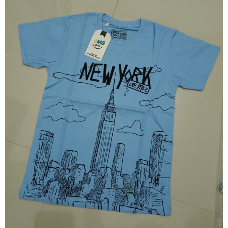 Jual Kaos Anak CMG Newyork Biru Langit Jabodetabek