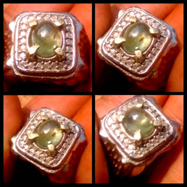 Cincin Batu Mulia Safir Natural Green Sapphire 100% Asli Alam Mulus Serat Halus  Full Luster