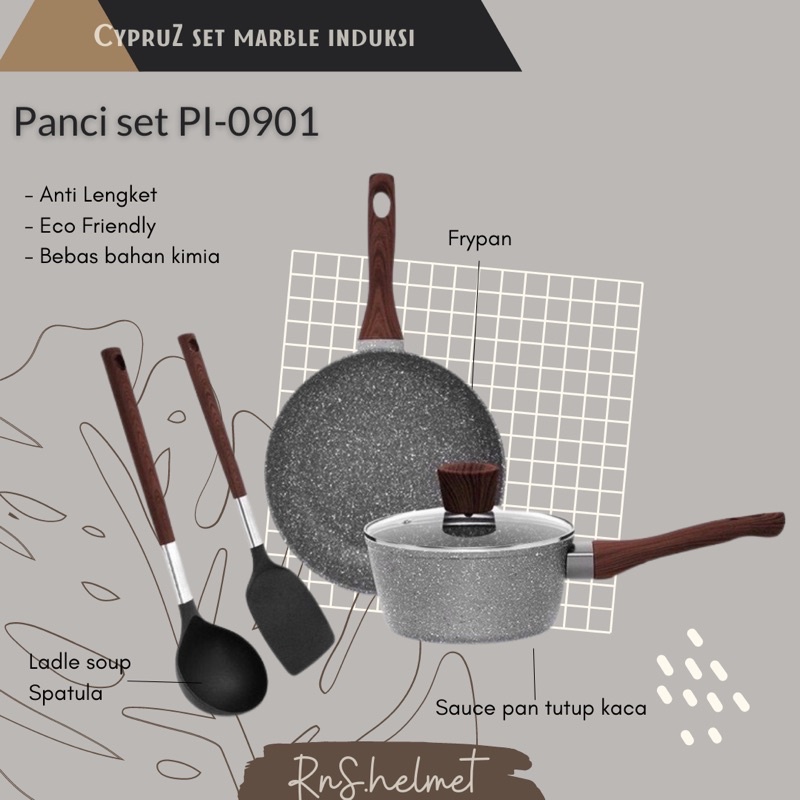 Frypan set + spatula marble set cypruz/cypruz marble set/panci set cypruz