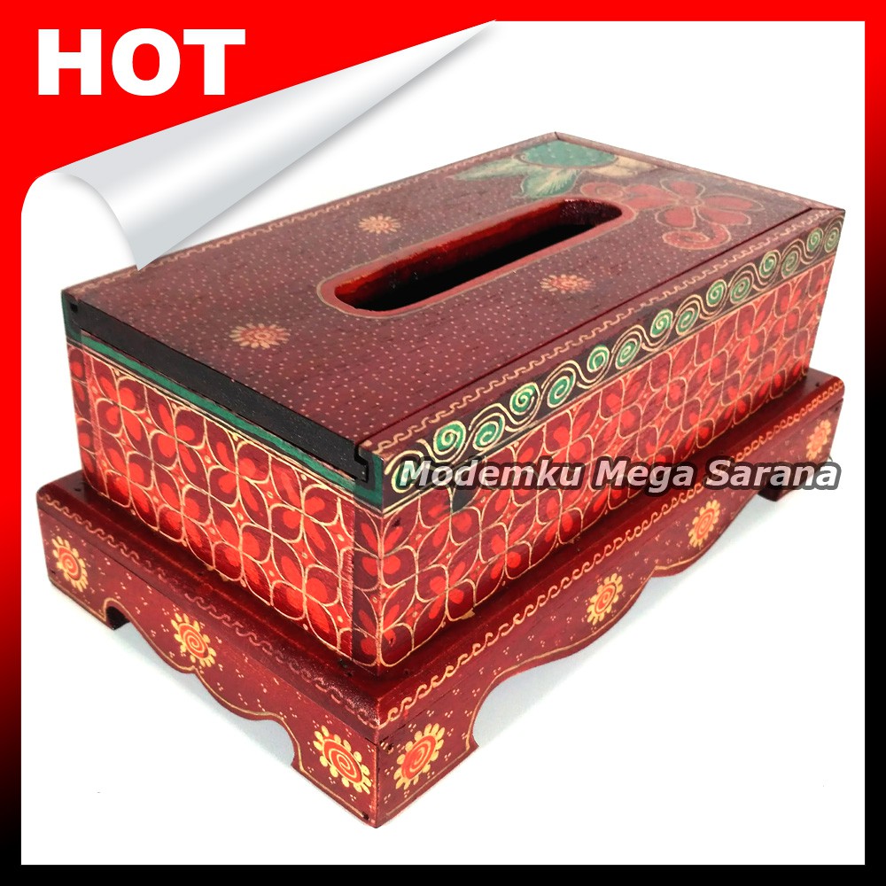 Tempat Tisu Batik Kayu Ekstra 26.5x15x10 cm - ARJ  Motif E