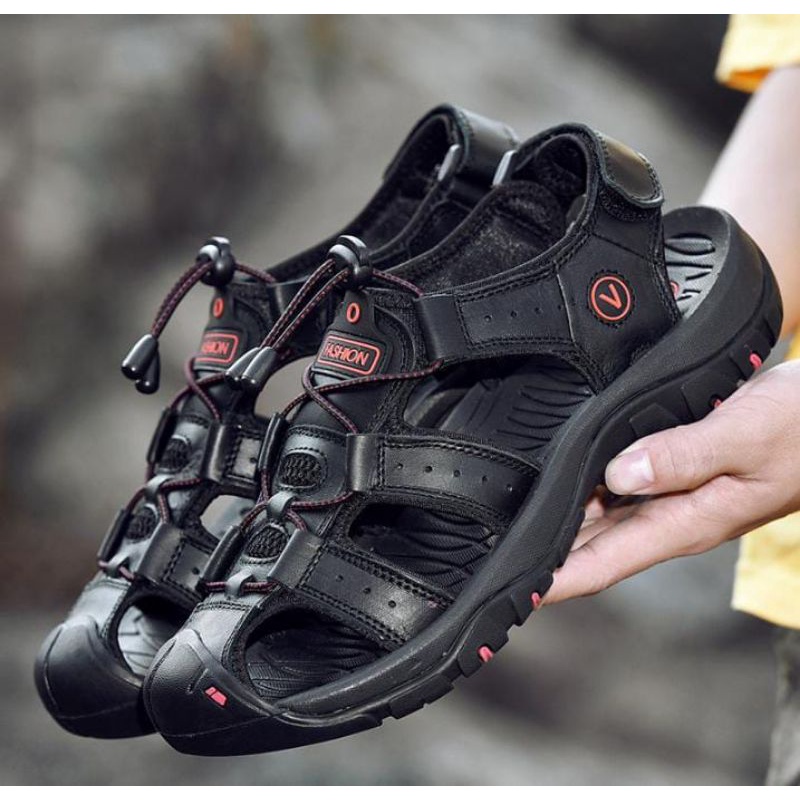 Sandal Pria Kulit Sapi Asli Import SK04 100% Original Keren Sandal Gunung Import Sandal Hiking Pria 