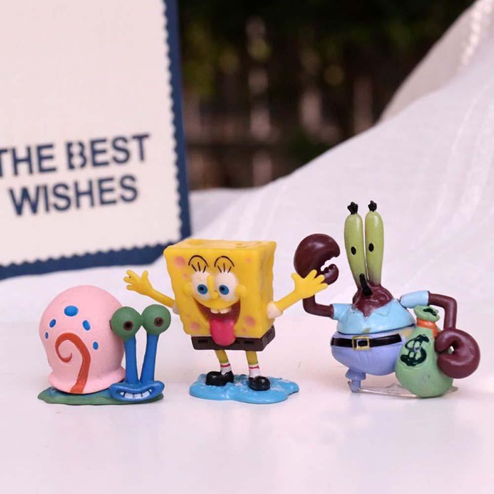 Needway  Action Figurine Mainan Anak PVC 8pcs /set Patrick Star Collection Model Bos Kepiting Squidward Model Anime SpongeBob