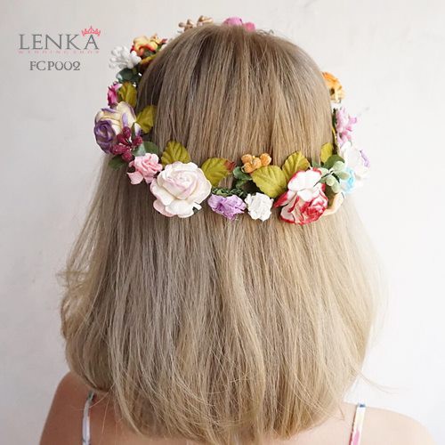 [PRODUK TERBATAS] FLOWER CROWN RAINBOW WEDDING HEADPIECE BRIDAL BANDO BUNGA FCP002