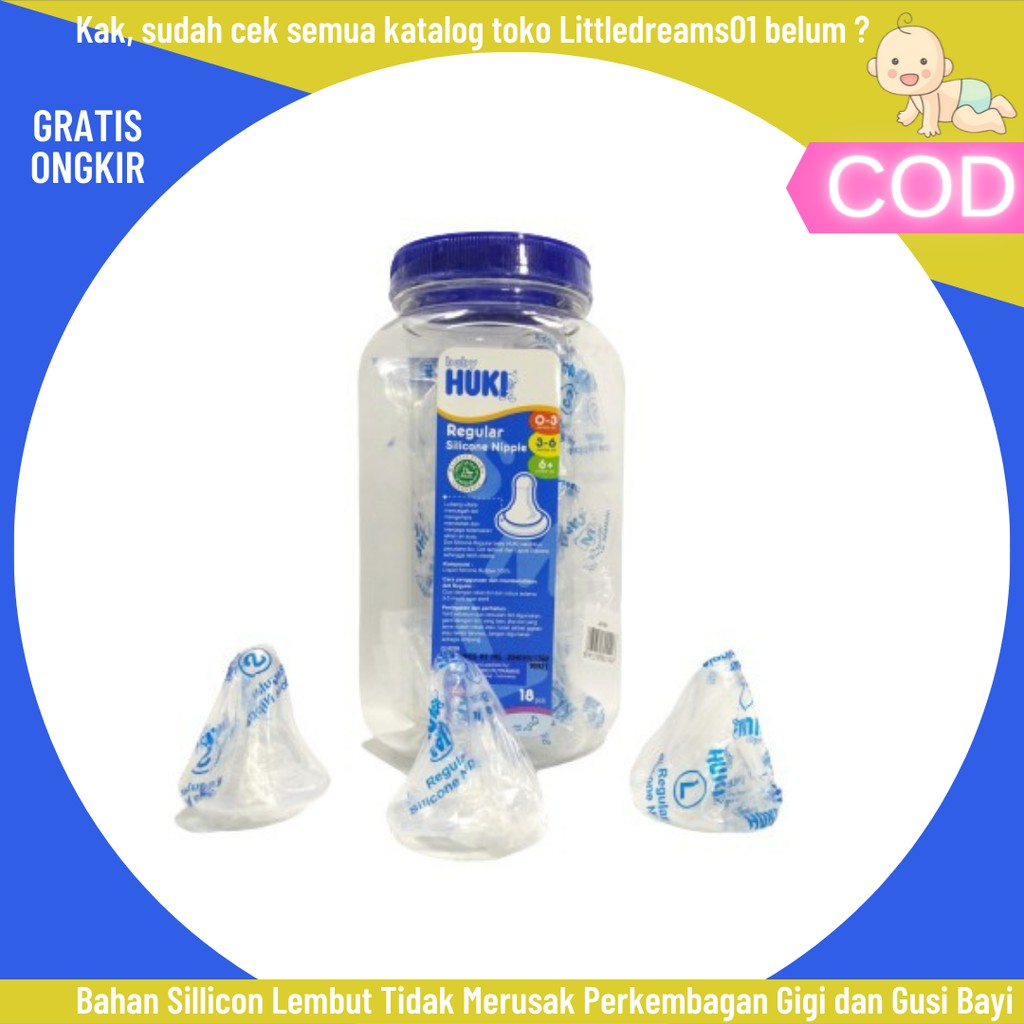 Huki Dot Botol Susu Bayi Baby Nipple Orthodentic Bulet Gepeng BPA FREE aman untuk bayi