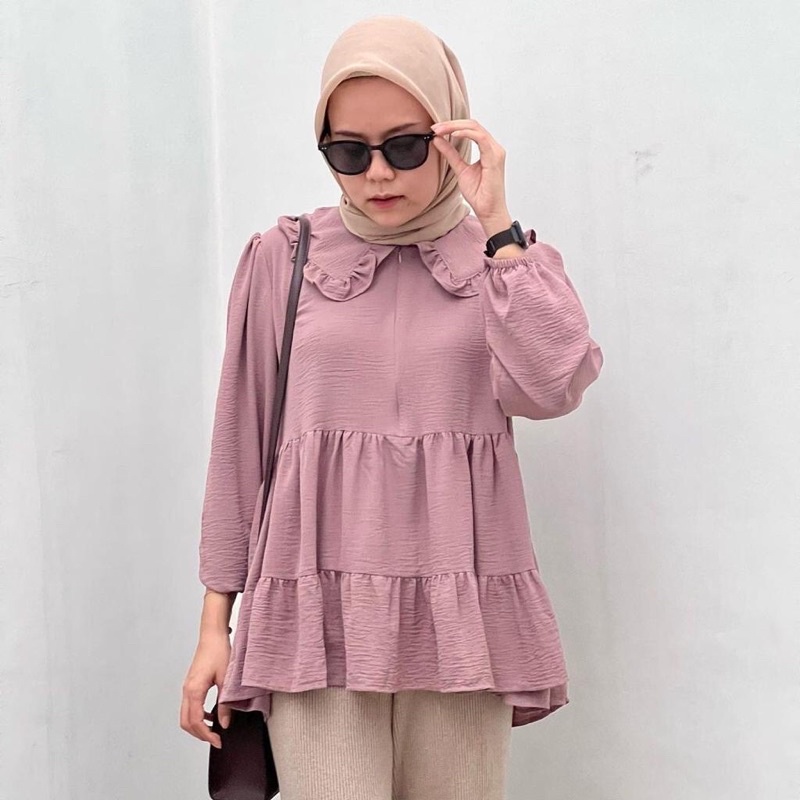 ALENSA BLOUSE CRINKLE / ATASAN WANITA KRAH KUPU RUFFLE SUSUN