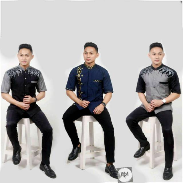 Kemeja batik kombinasi lengan pendek