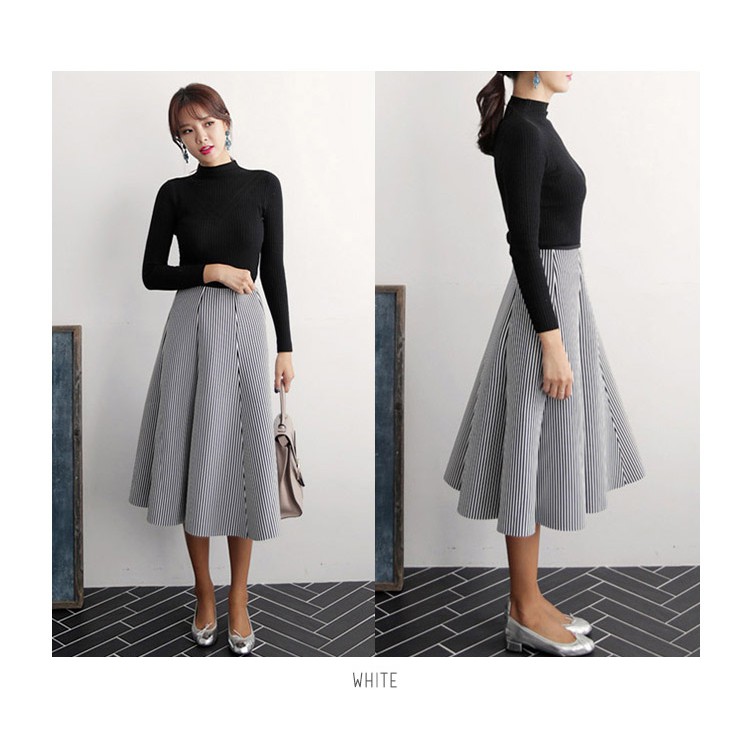 KARAKOREA 7-65 Stripe Space Cotton Skirt Rok maxi Rok midi Rok panjang Rok Kerja Rok Wanita/Rok Korea Skirt