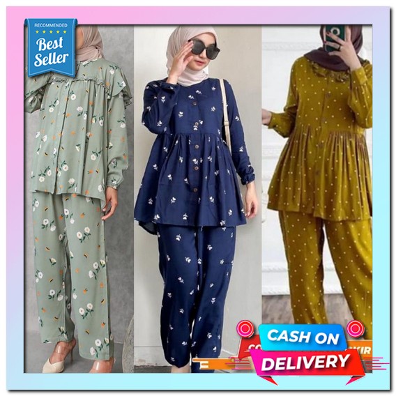 Setelan Baju Santai Lengan Pendek Setelan Honey Setelan Wanita Sete Eira One Set Setelan Wanita Musl
