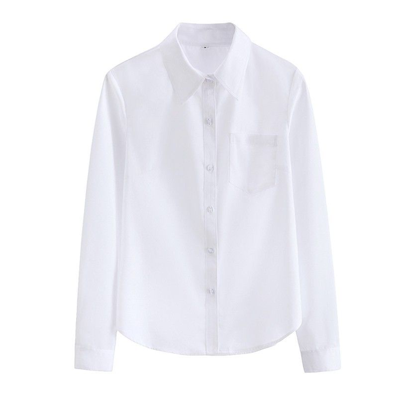 KEMEJA POLOS TANGAN SKODER | BAJU KANTOR PUTIH HITAM | KEMEJA FORMAL| ATASAN WANITA LENGAN PANJANG-Putih 027