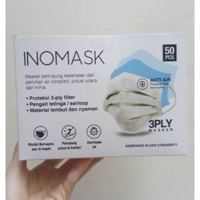  Masker  Medis  INOMASK 3PLY Waterproof isi 50 PCS Shopee 