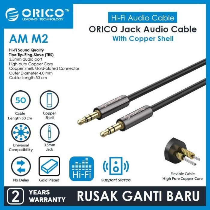 AUX Audio cable ORICO jack 3.5mm stereo gold Copper Shell 1m AM-M2-10