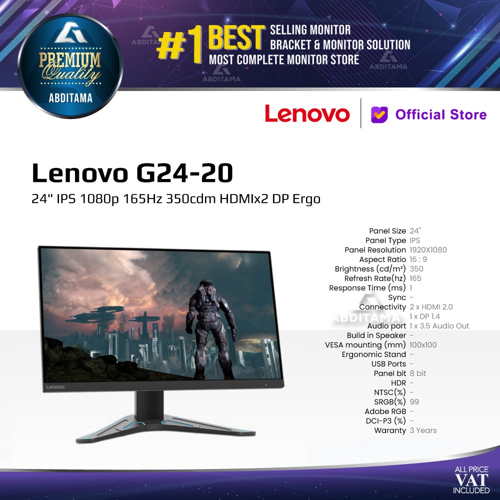 Monitor LED LENOVO G24-20 24&quot; IPS 1080p 165Hz 350cdm HDMIx2 DP Ergo