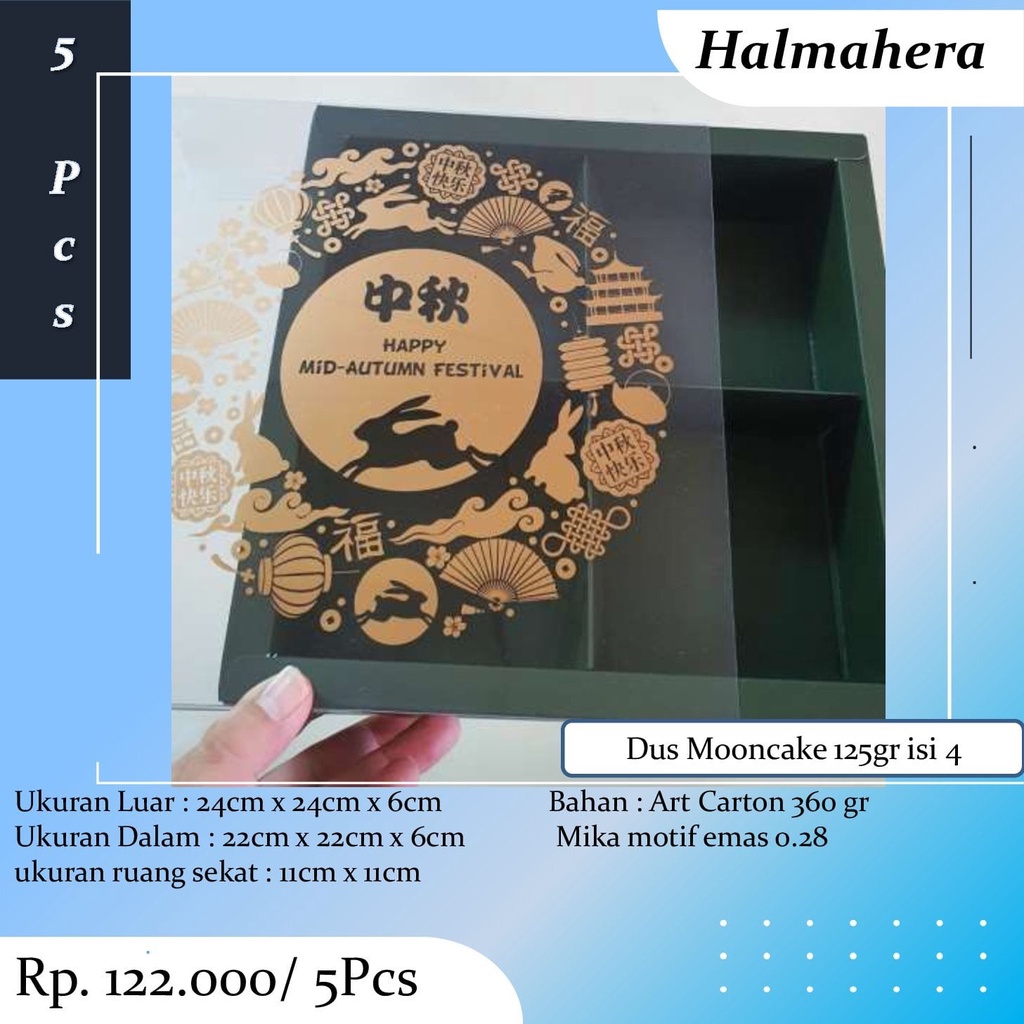 

Box Sekat Mooncake 125gr Dus Mika Sekat 4 Kotak Kardus Pie Eggtart Kue Bulan BL03