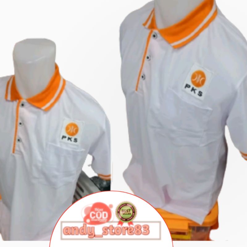 kaos PKS putih kerah orange