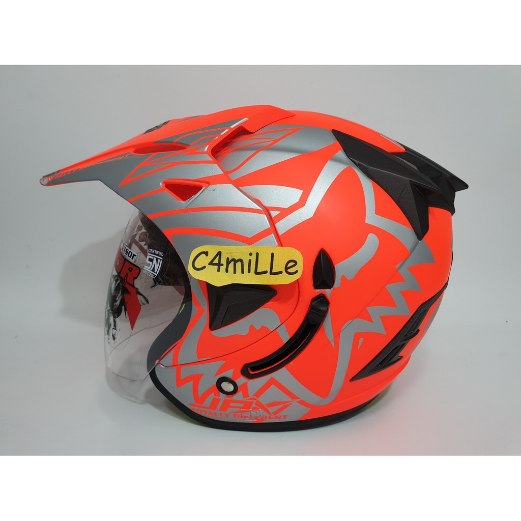 HELM JPX SUPERMOTO WILD RIDER RED FLUO SILVER DOFF DOUBLE VISOR HALF FACE CROSS TRAIL