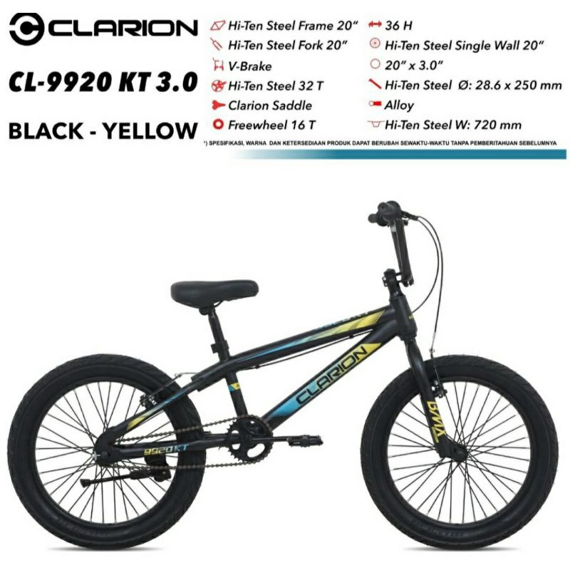 Sepeda BMX Anak 20 inch Clarion 9920 Ban 3.0 Jumbo&amp;BMX Phoenix 720 Ban 2.125 Go BMX