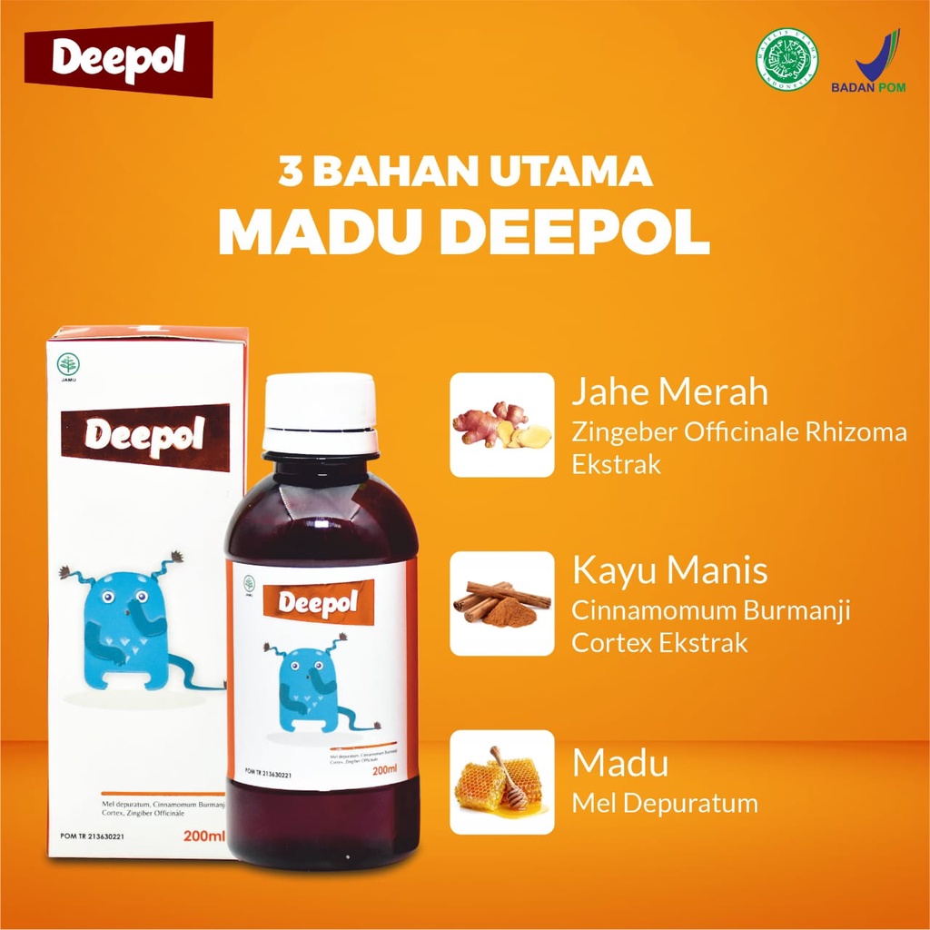 Deepol - Depol 100% Original Madu Anti Ngompol Ompol &amp; Perlancar Saluran Pencernaan Anti Kembung &amp; Sembelit Anak &amp; Bayi Isi 200ml