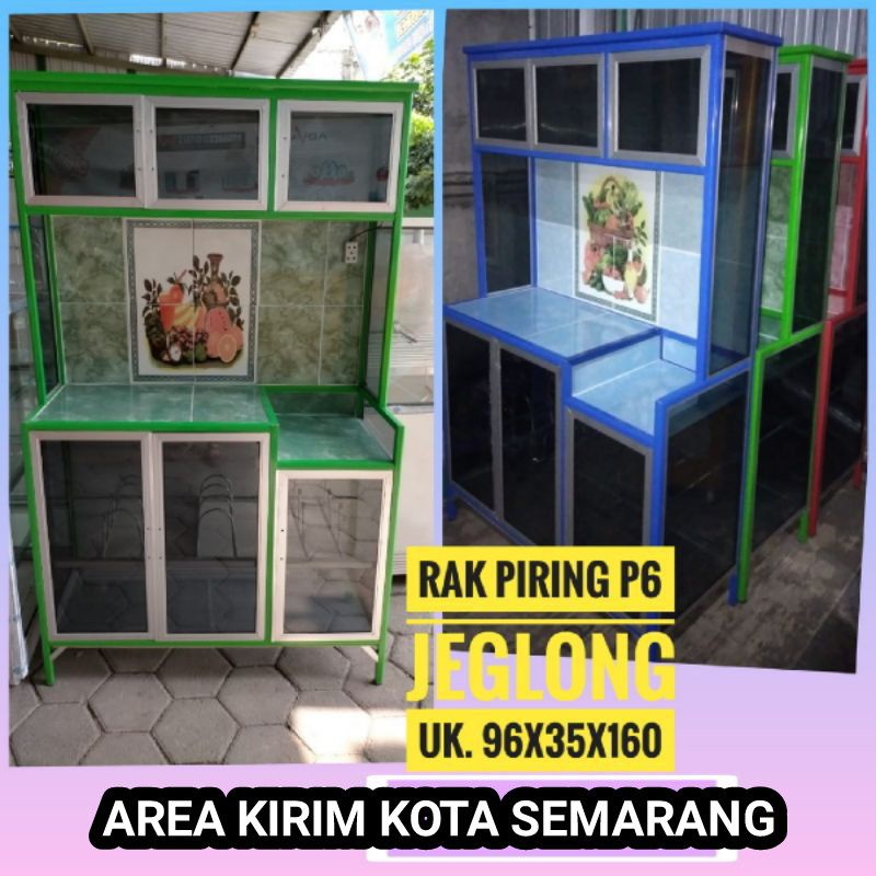 PROMO RAMADHAN Rak Piring Alumunium Kaca Pintu 6 Jeglong / Datar (HANYA KOTA SEMARANG & SEKITARNYA)