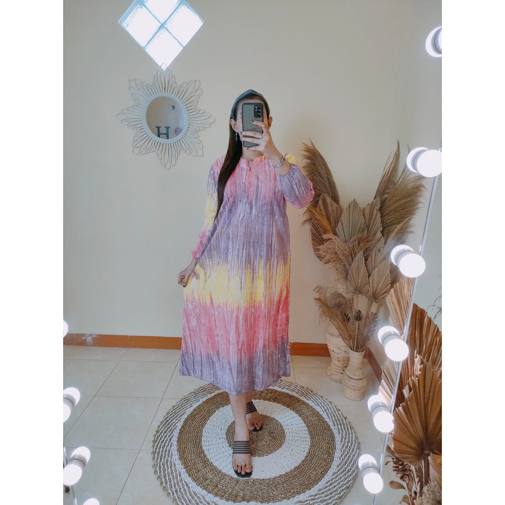 Midi Dress Busui Friendly / Gamis Tiedye Terbaru Kekinian / Fashion Muslim / Dress Murah / Bahan Katun