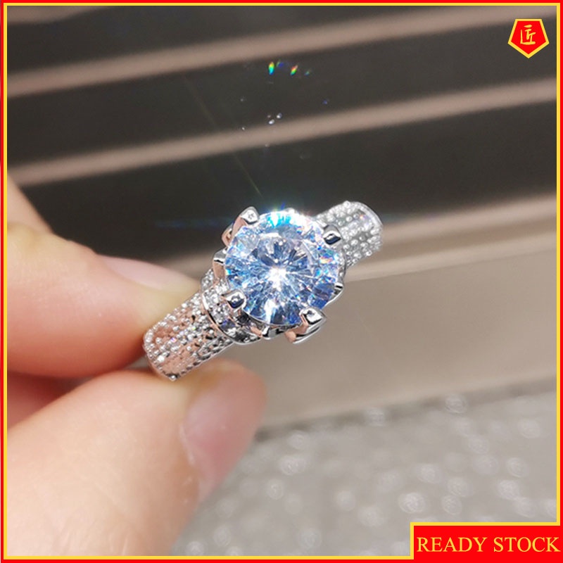 [Ready Stock]Luxury Micro-Inlaid Moissanite Women's Ring Simple Fashion