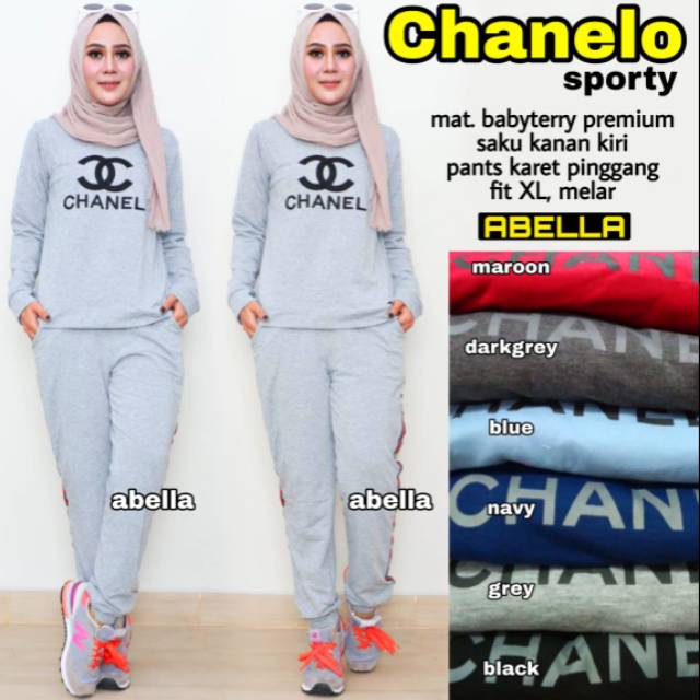 Chanelo set / seragam senam wanita / baju senam