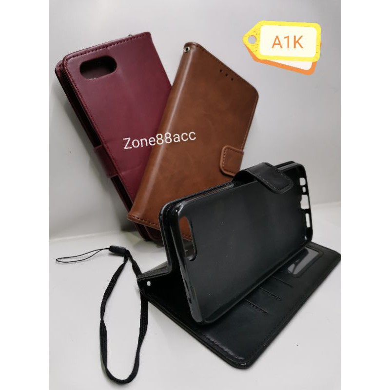 Oppo A1K Leather Case Flip Cover Casing Sarung Dompet Wallet Kulit Softcase