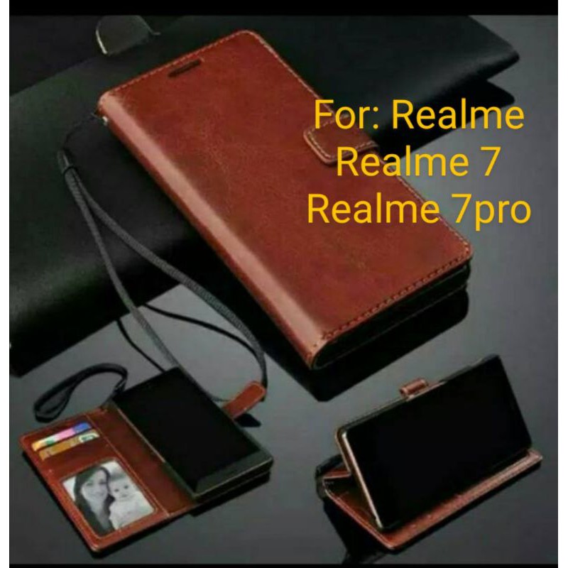 Realme 7 Pro Leather Case Flip Cover Casing Sarung Dompet Wallet Kulit