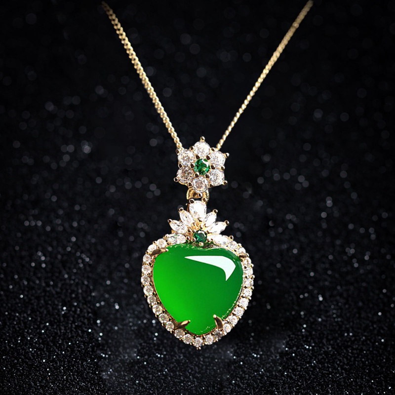 Fancyqube Kalung Choker Liontin Batu Giok Kristal Emerald Hijau Alami Bentuk Hati Untuk Wanita