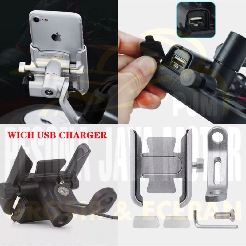 Holder Hp + Charger Bahan Full Cnc Universal Buat Semua Motor Bisa