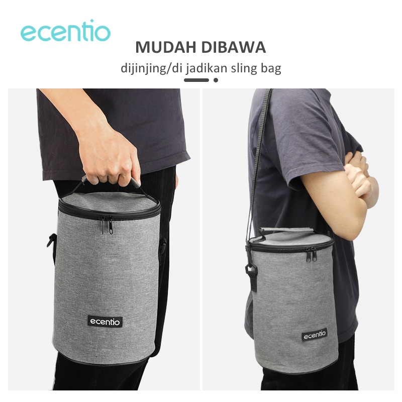 ecentio &amp; FOODI 2200ml alumunium foil round lunch bag gray/tempat penyimpanan makanan/lunch box tas Oxford cloth/bekal makan tas 2200ml/kotak bekal makan tas/tas bekal anak 2200ml/Home&amp;Living/Kitchenware/Food Storage