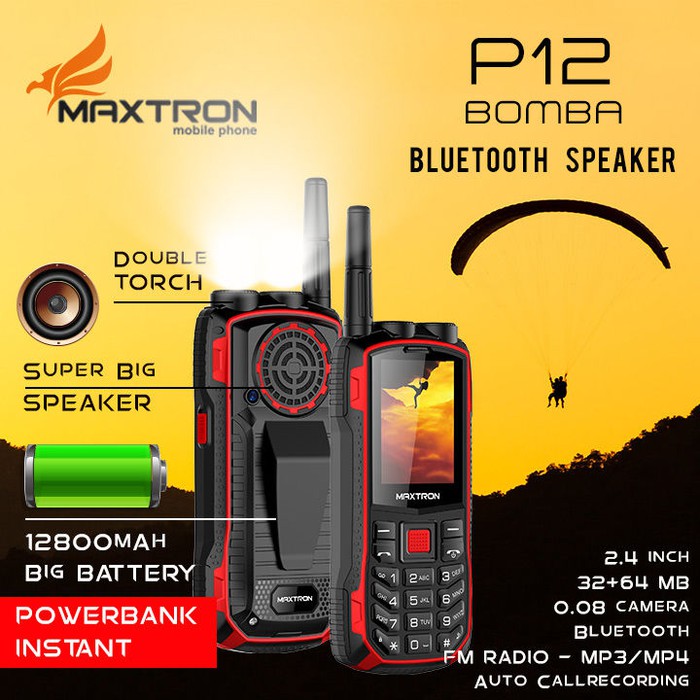 Hp maxtron p12 i p12i BOMBA bluetooth speaker 2 dua dual senter double doble torch lampu terang big 