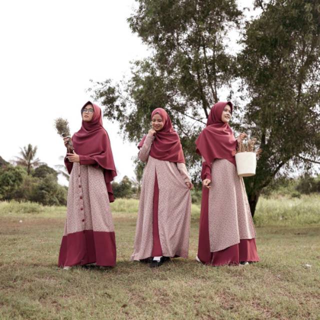 New Gamis MagnoLya Flower Series Red Pink By Hijab Alila Gamis Muslimah Syar'i