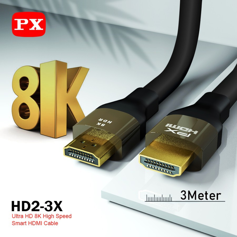 Cable Hdmi 2.1 px 3 meter male gold 8k 60hz 4k 120hz dolby hdr uhd up 144hz ethernet hd2-3x - Kabel hdtv 19 pin 3m  m-m