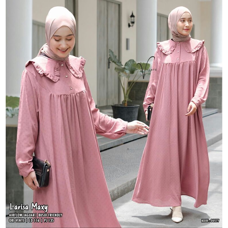Gamis Wanita Muslimah Terbaru Larissa Maxy Dress Bahan Airflow Jaguar Original Vente
