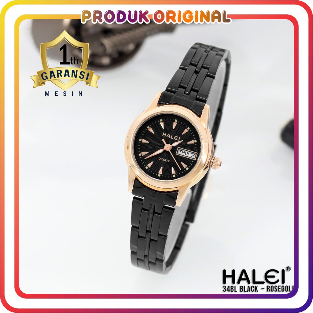 COD JAM TANGAN WANITA HALEI ORIGINAL 348 TANGGAL HARI AKTIF WATER RESISTANT STAINLES STEEL