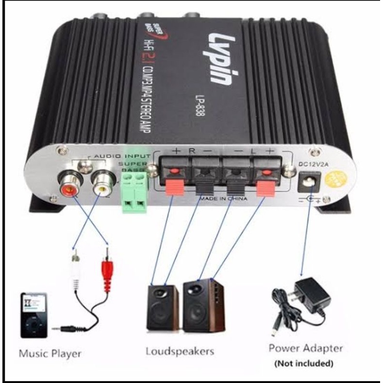 Ampli Treble Bass Booster 12V Mini Hifi Stereo Amplifier LVPIN-LP-838