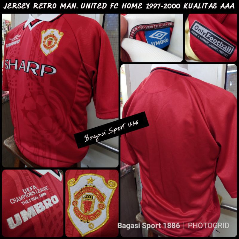 Jersey Baju Bola Retro Man Unaited Lawas Home Kit Kandang 1997 - 2000 Emyu Liga Eropa Champion Final