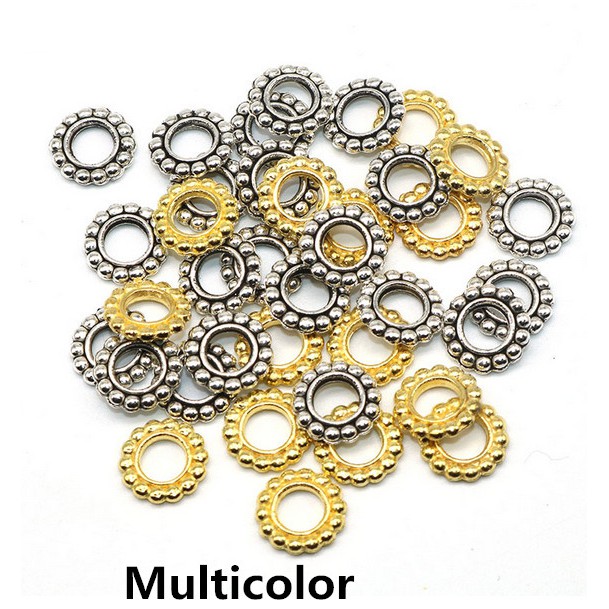 50 Pcs Manik-Manik Roda Warna Silver Dan Emas Ukuran 10mm Untuk Membuat Perhiasan Gelang