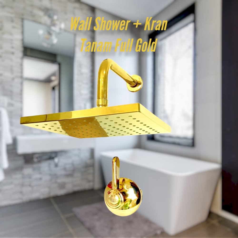 Wall Shower Paket Stop Kran Tanam/Shower Mandi/Stop Kran Tanam Series Gold | Full Gold Ukuran 1/2inc